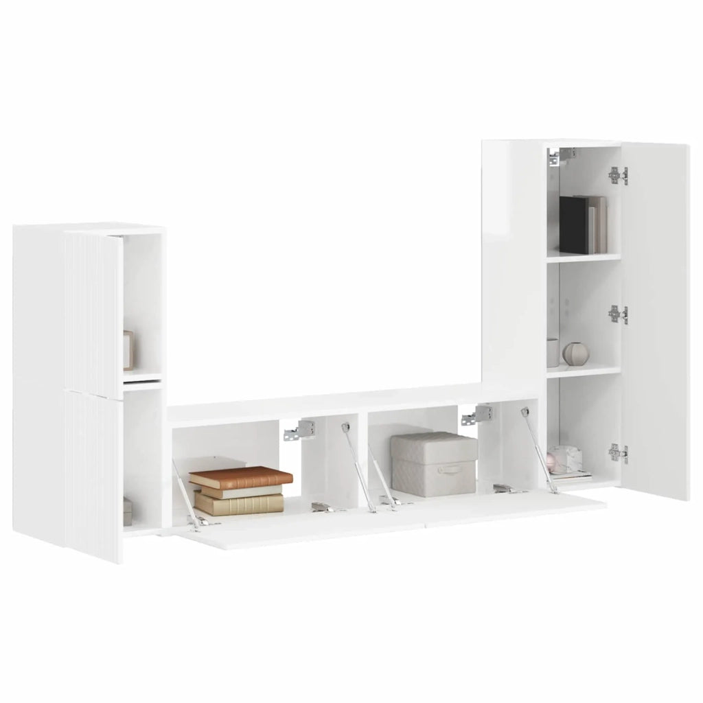 Set mobile TV 4 pcs Bianco Lucido Legno multistrato 3409028