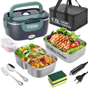 Lunchbox elettrica 100W, 3-in-1 portatile con riscaldamento, contenitore di 1,5L in acciaio inossidabile rimovibile, box di calore isolata 12V/24V/220V per auto/truck/ufficio (blu e verde, 1,5L)