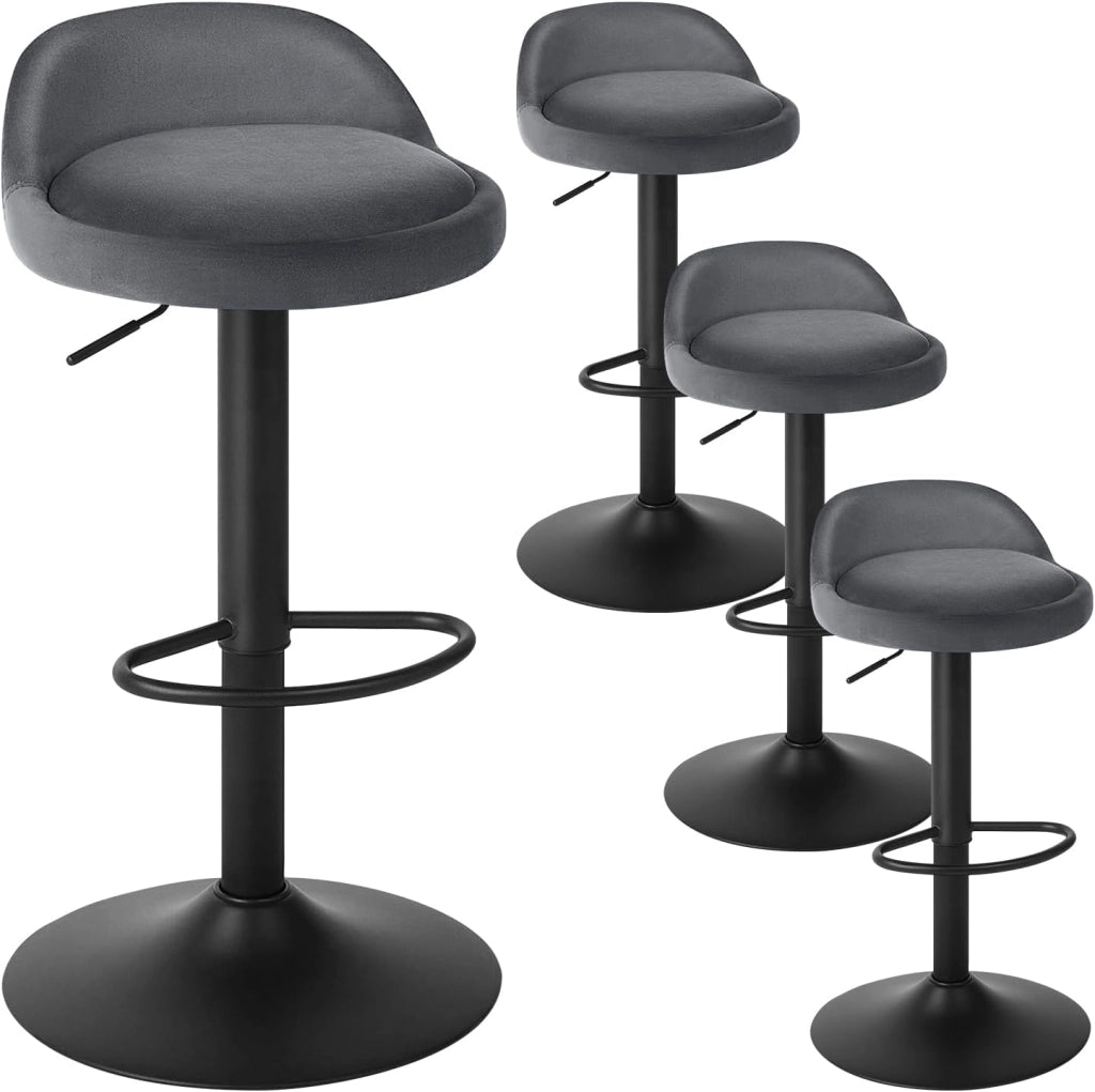 Sgabelli da Cucina in Velluto con Poggiapiedi Sgabelli da Bar Moderni per Bancone Penisola Sedie Alte Girevoli Altezza Seduta Regolabile 62-84cm, Grigio scuro 4 Pezzi 0823BY-4