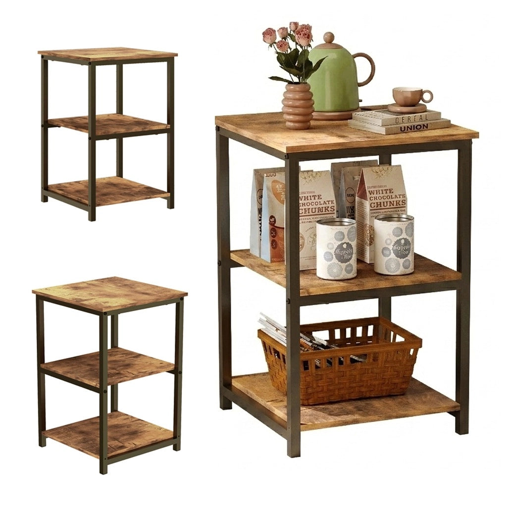 Comodino rustico marrone a livello laterale per soggiorno con struttura in metallo stile loft