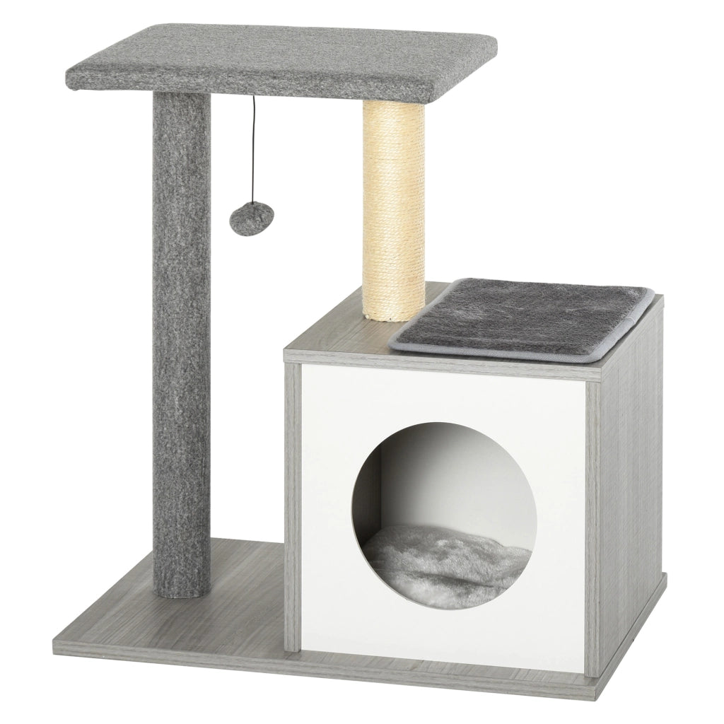 Albero tiragraffi per gatti 3 livelli con piattaforme e cuscini ¨C zephmum ¨C 59x39x62 cm grigio