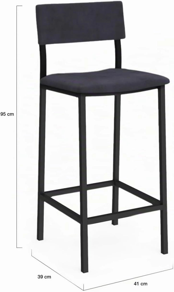 Set di 4 sgabelli da bar AUBIN con schienale, sedia da cucina in velluto grigio antracite