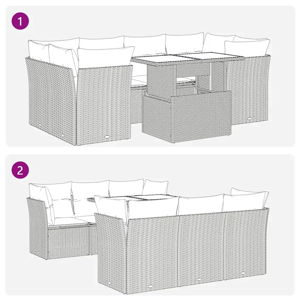 Set Divani da Giardino 7pz con Cuscini Grigio Polyrattan Acacia 3326112