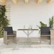 Set da Bistrò 3 pz con Cuscini Grigio Chiaro in Polyrattan