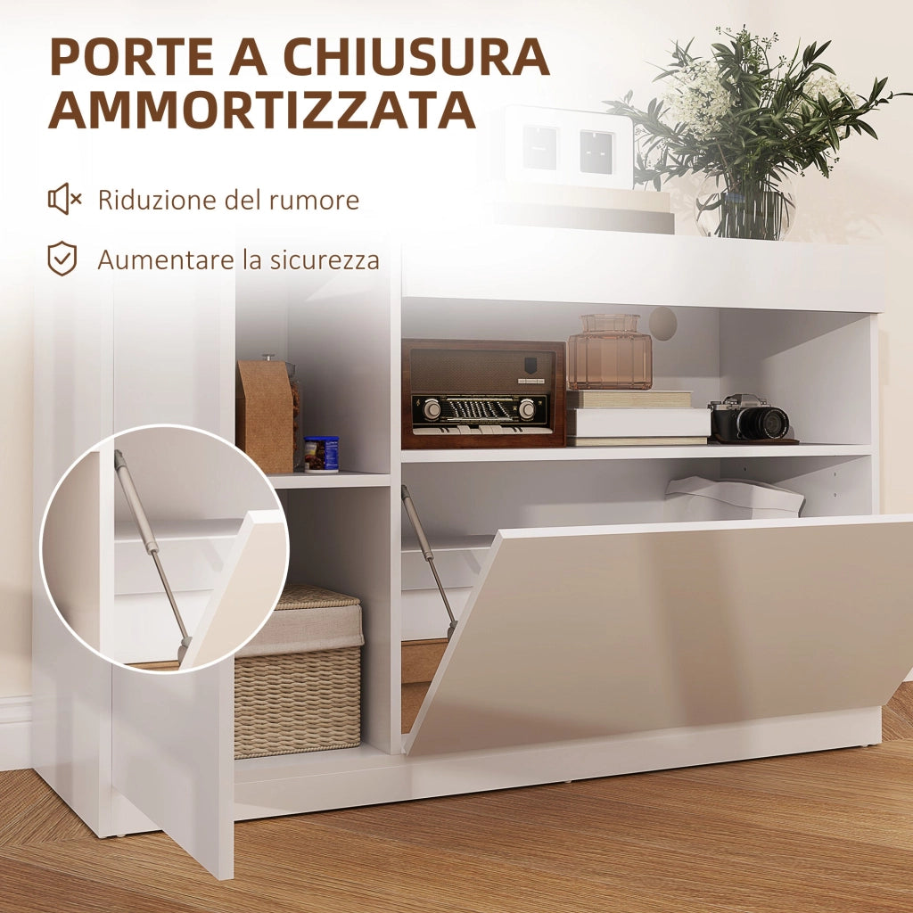 Credenza Mobile Basso Cucina  con Ante Ammortizzate e Apertura a Pressione 120x40x75 cm Bianco