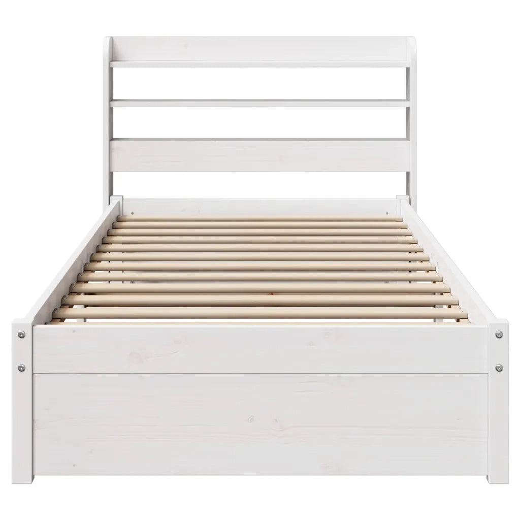 Letto singolo | Letto per adulti | Giroletto con Testiera Bianco 75x190 cm Legno Massello di Pino