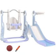 Gioco per Bambini 4 in 1 con Scivolo, Altalena, Arrampicata e Canestro, 147.5x160x107 cm, Azzurro Chiaro