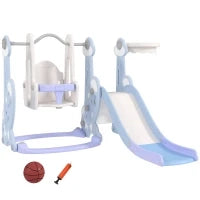 Gioco per Bambini 4 in 1 con Scivolo, Altalena, Arrampicata e Canestro, 147.5x160x107 cm, Azzurro Chiaro