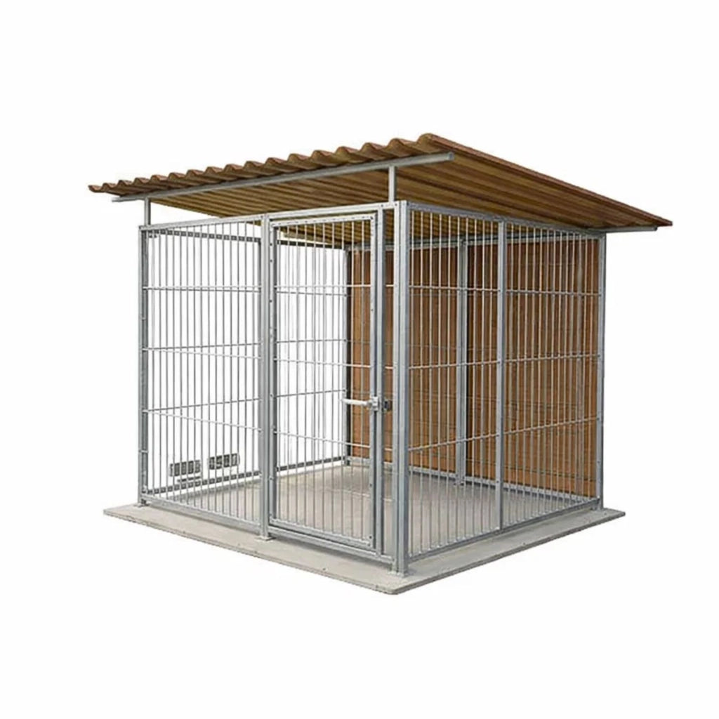 Box per cani coperto e retro in legno zincato con portaciotole da 200x300xaltezza 180 cm