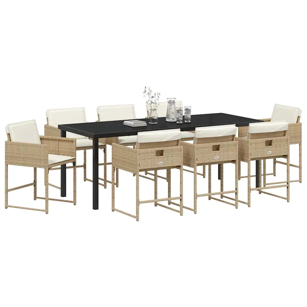 Set da Pranzo per Giardino 9 pcs Beige polyrattan 3380732