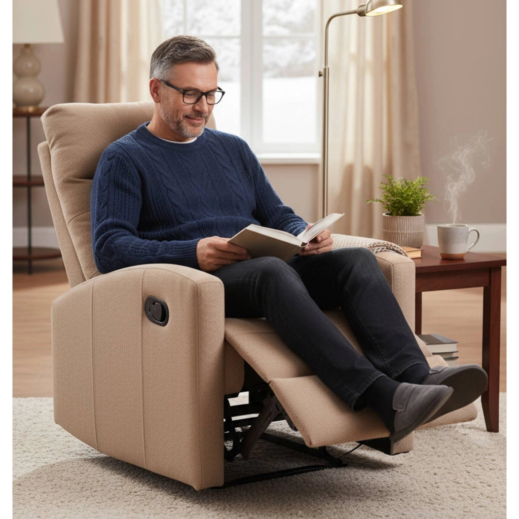 Marvin Poltrona Relax Reclinabile Manuale con Poggiapiedi Solena, Schienale Regolabile Seduta Ergonomica in Tessut Beige