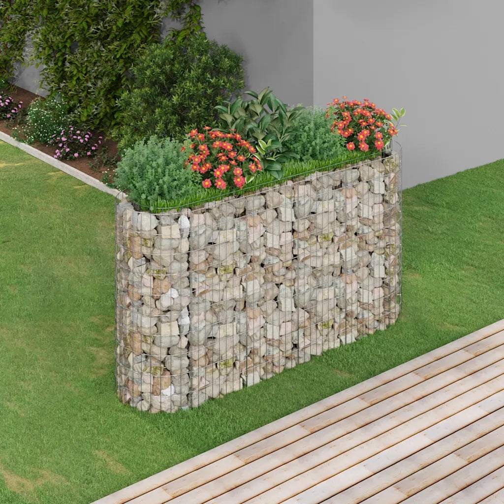 Gabbione con Fioriere | Cassetta per fiori | Letto Rialzato in Acciaio Zincato 190x50x100 cm