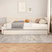 Letto singolo imbottito con letto estraibile 90x200 cm in velluto beige