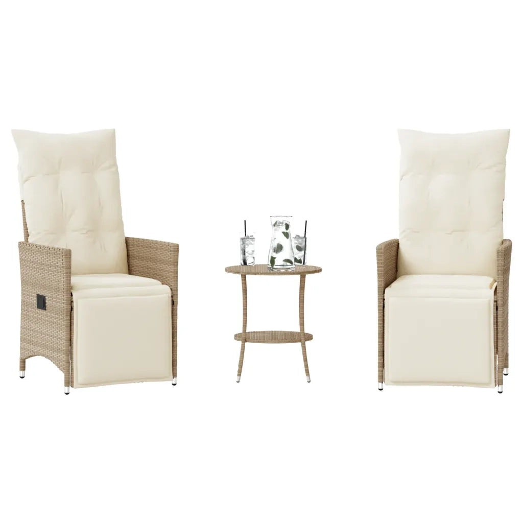 Set da BistrÃ² 3 pz con Cuscini Beige in Polyrattan