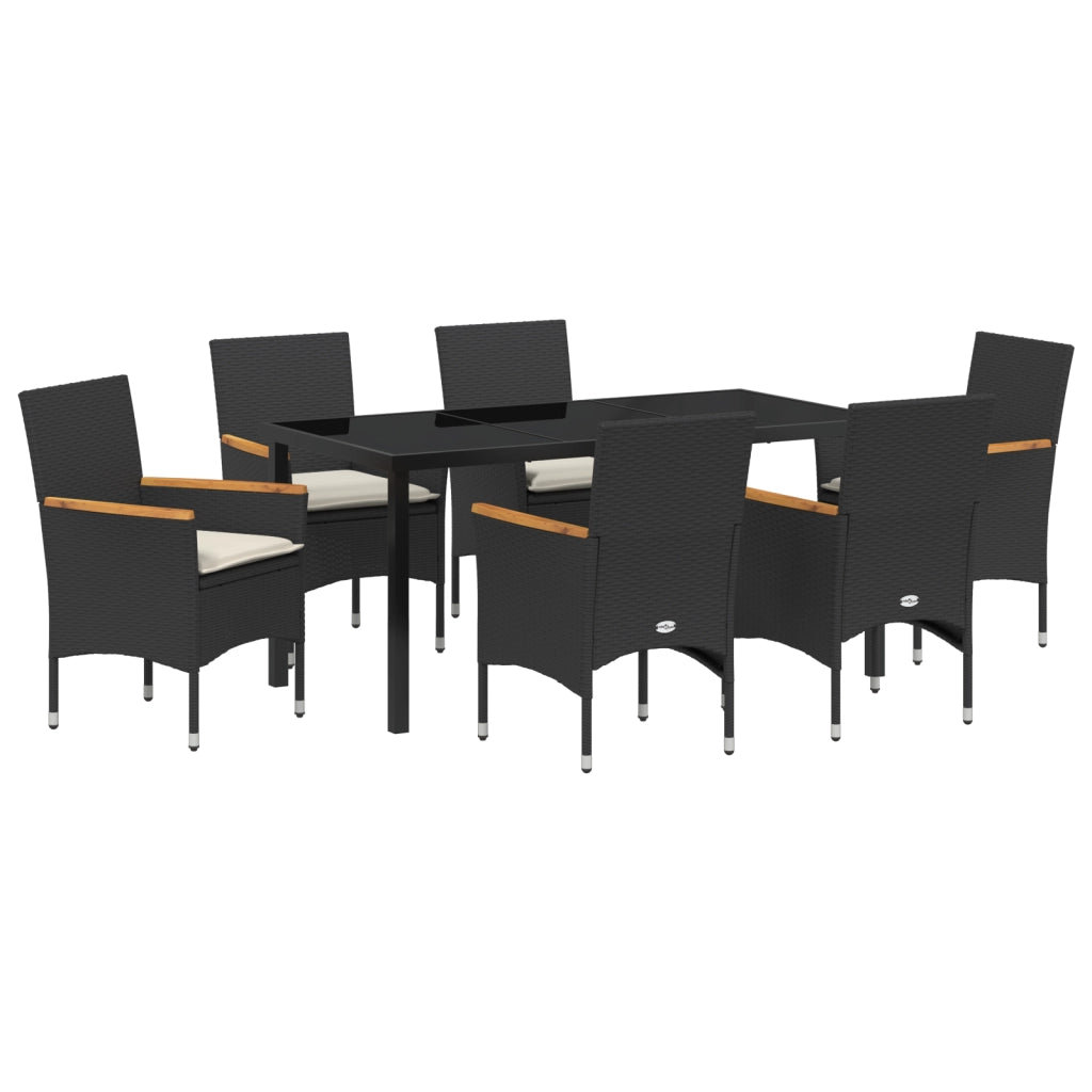 Set da pranzo da giardino  da 7 pezzi con cuscini polyrattan nero
