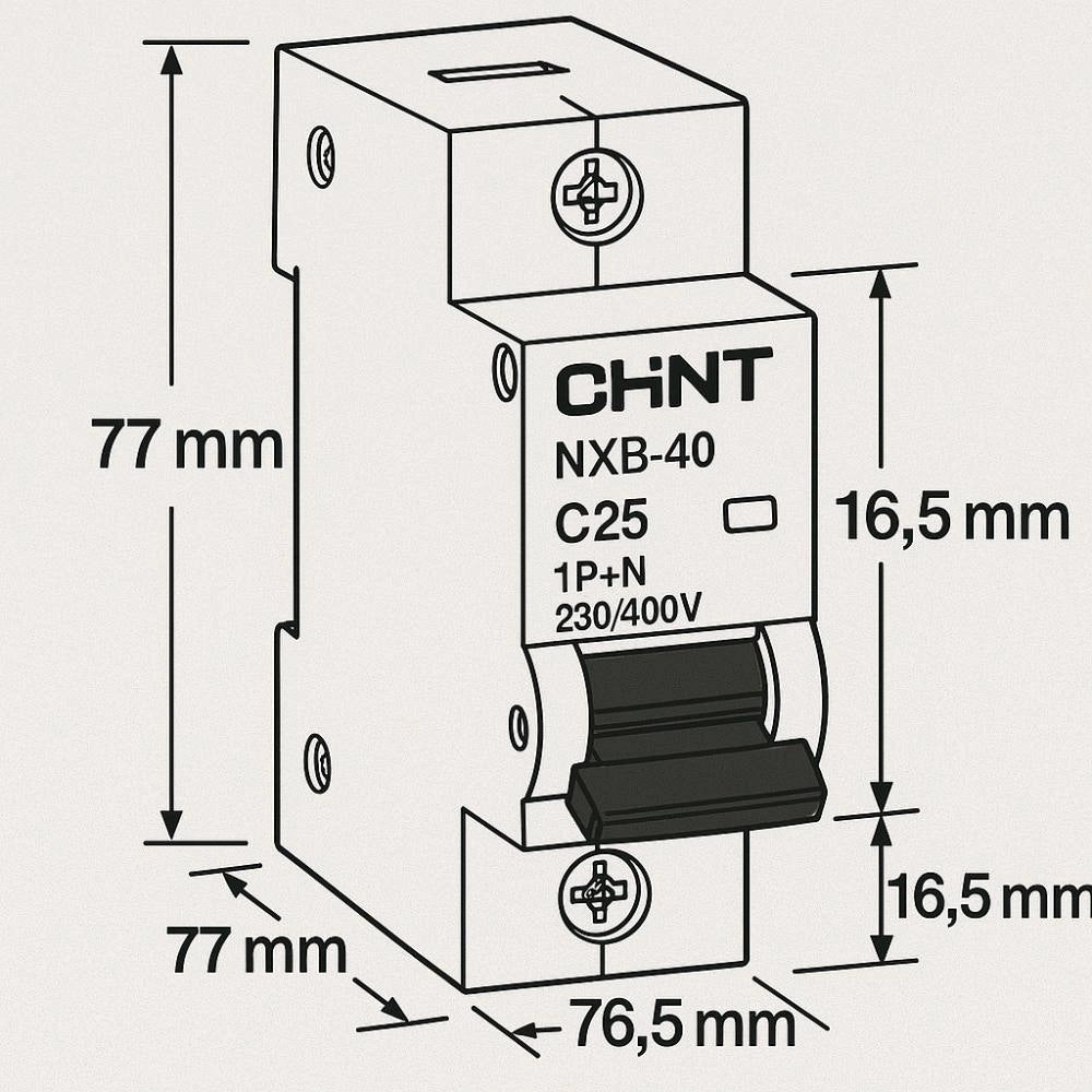 Chint 817019 interruttore magnetotermico nxb‑40 1p+n curva c 25a 4,5 ka
