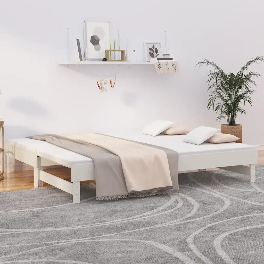 Letto da camera | Dormeuse Estraibile Bianca 2x(80x200) cm Legno Massello di Pino