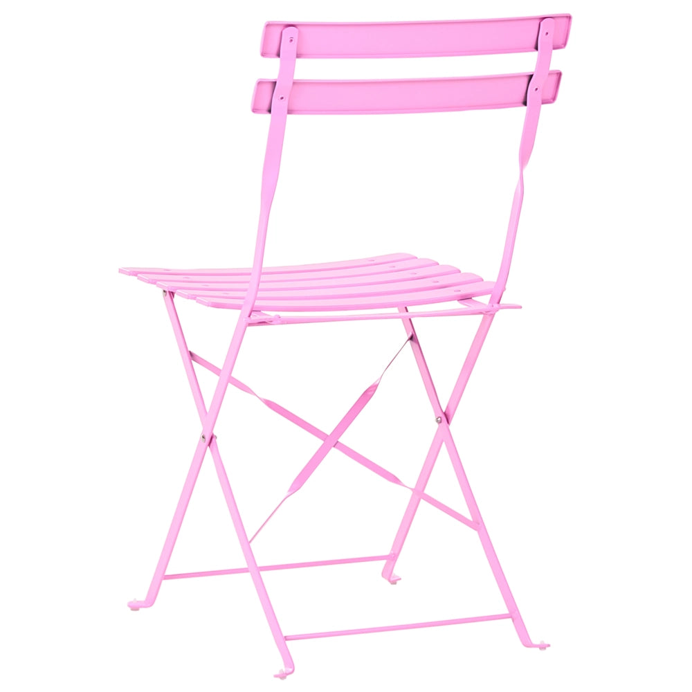 Set da bistrot 3 pezzi rosa in metallo pieghevole con schienale a doghe per esterni