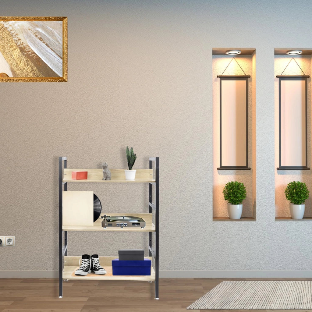 MOHOME Scaffale Legno Acciaio Ripostiglio 3 Ripiani Regolabili Libreria Portaoggetti Mobile Verticale Scaffalatura Salvaspazio 80 x 30 x 108 cm Salotto Camera Garage Officina Magazzino