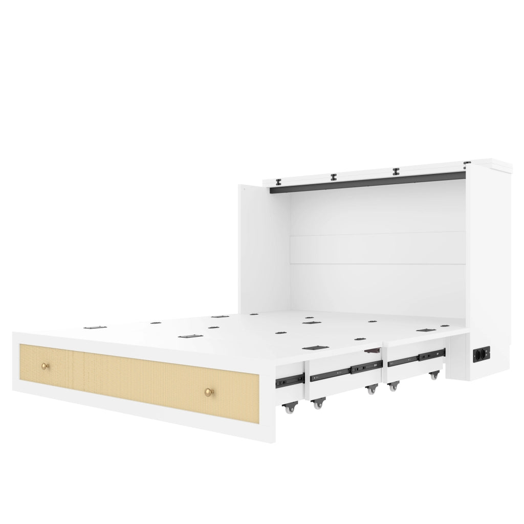 DESMIU Letto a scomparsa 2 posti con cassetto, USB e presa, 140 × 200 cm, senza materasso, in MDF, bianco