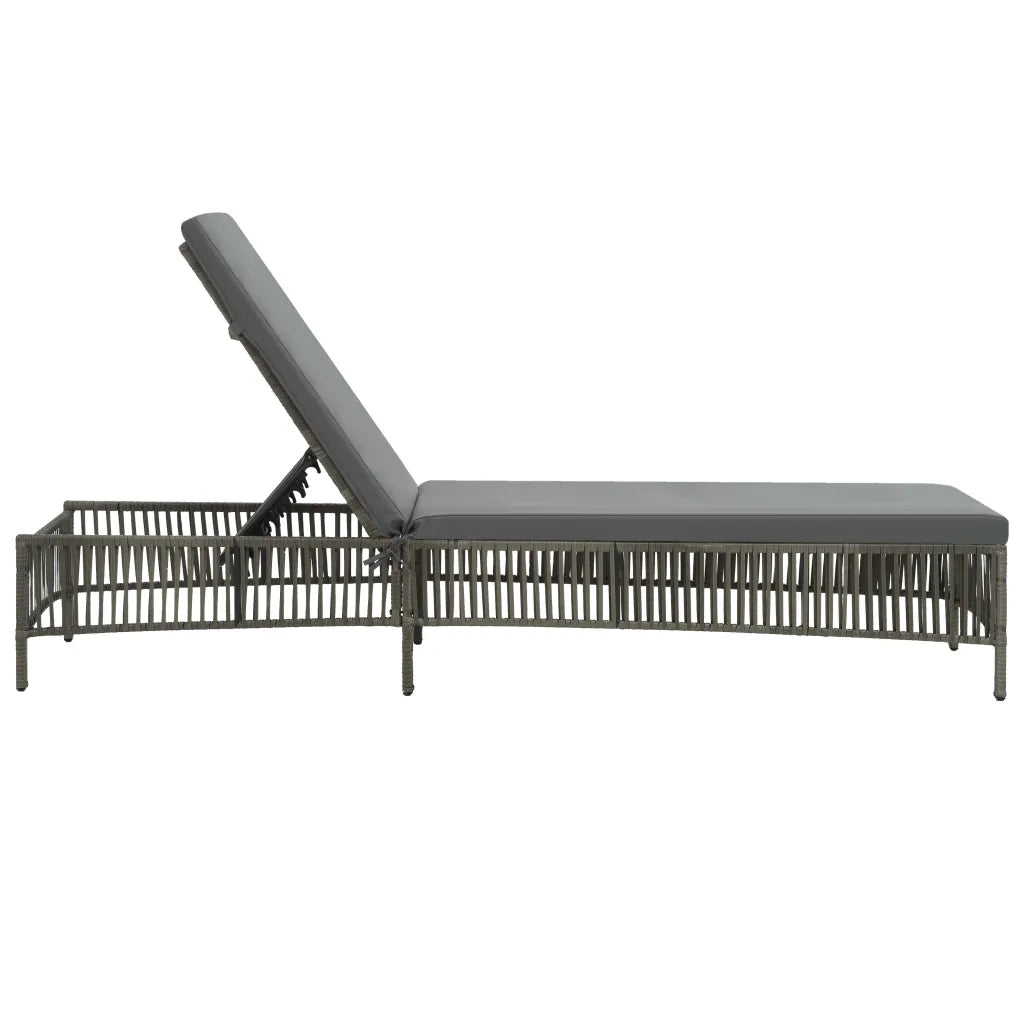 Lettino Prendisole con Cuscino in Polyrattan Grigio 44455