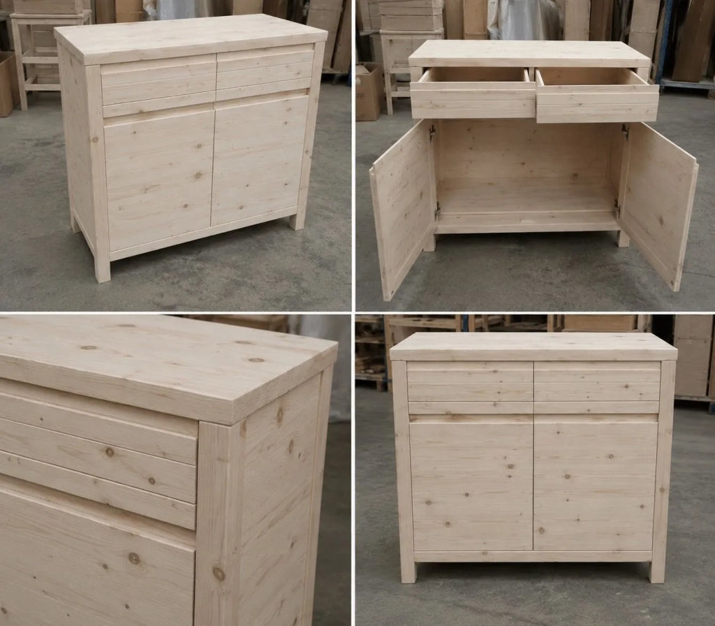 Credenza 2 porte 2 cassetti legno massello di abete grezzo 104x50x95 (3312) - Mobili 2G
