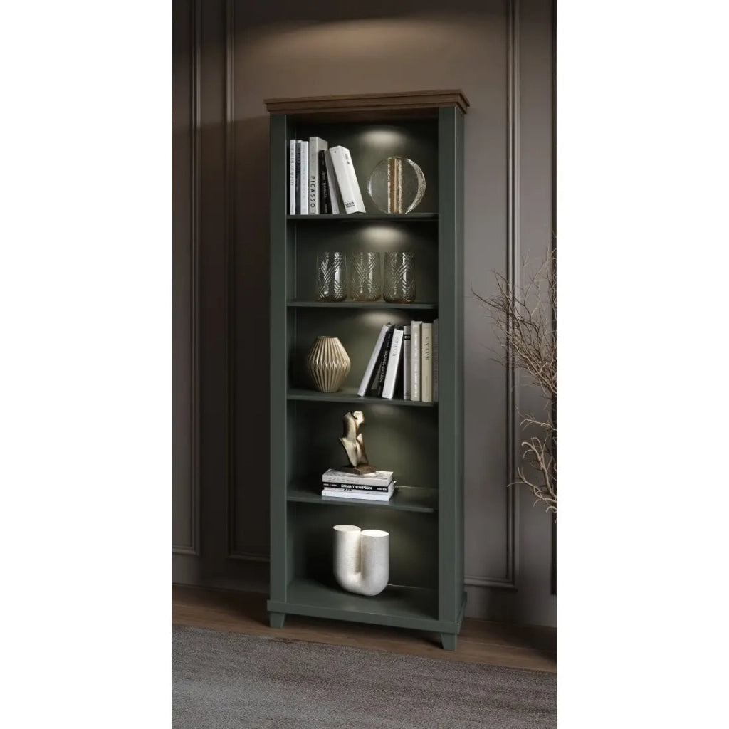 Biblioteca ASSIA verde scuro e legno 71 cm - 5 nicchie aperte - Eleganza sobria e design