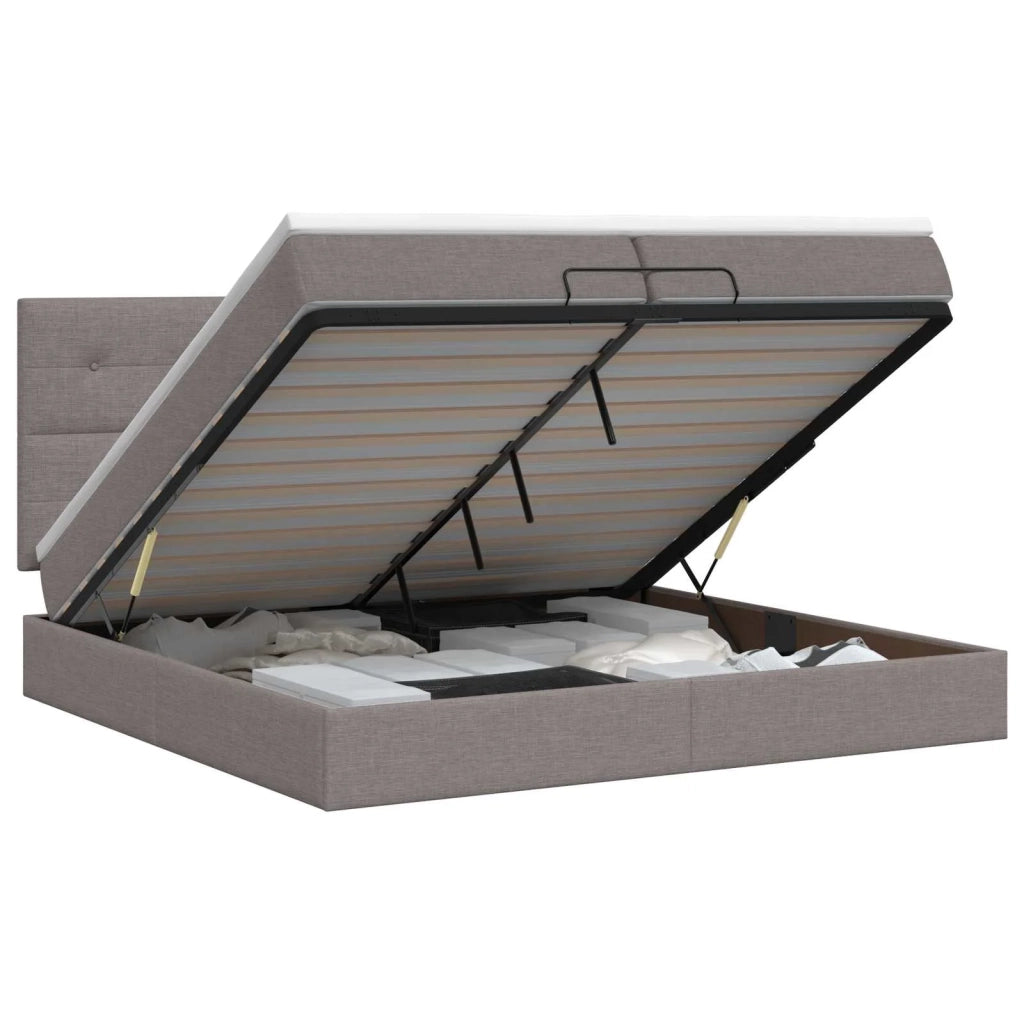 Letto ottomano con materasso Tortora 200 x 200 cm Tessuto 3457519