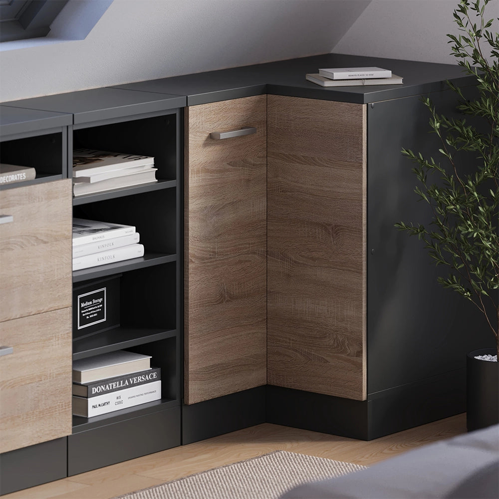 Mobile cucina angolare per sottotetto R-Line Sonoma/Antracite 75.6 cm con 1 porta, carcassa dell’armadio profondità 60 cm Vicco