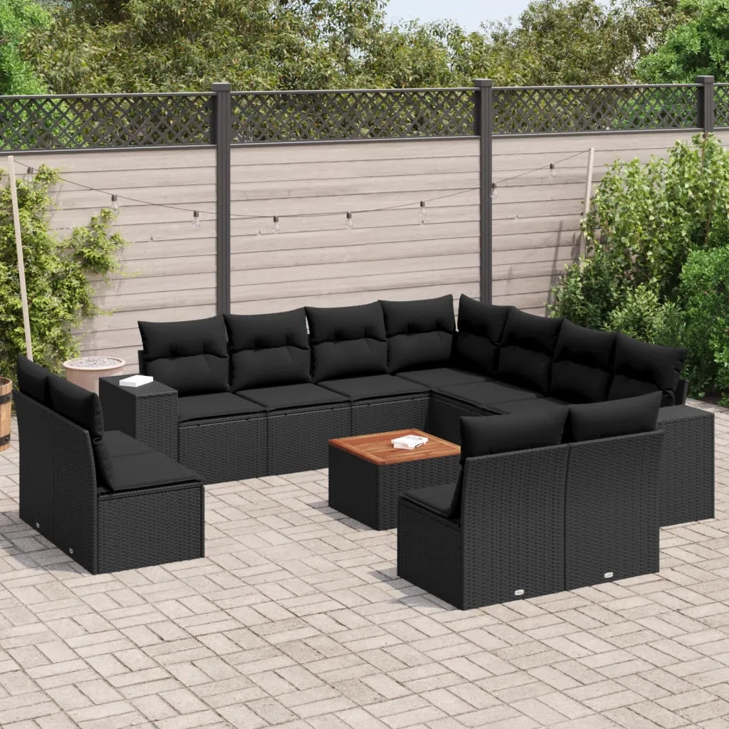 Set Divani da Giardino 12 pz con Cuscini Nero in Polyrattan 3257833