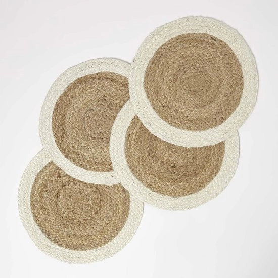 Set di 4 tovagliette per tavola in juta a intreccio circolare 40 cm tovagliette naturali in fibre naturali di colore crema