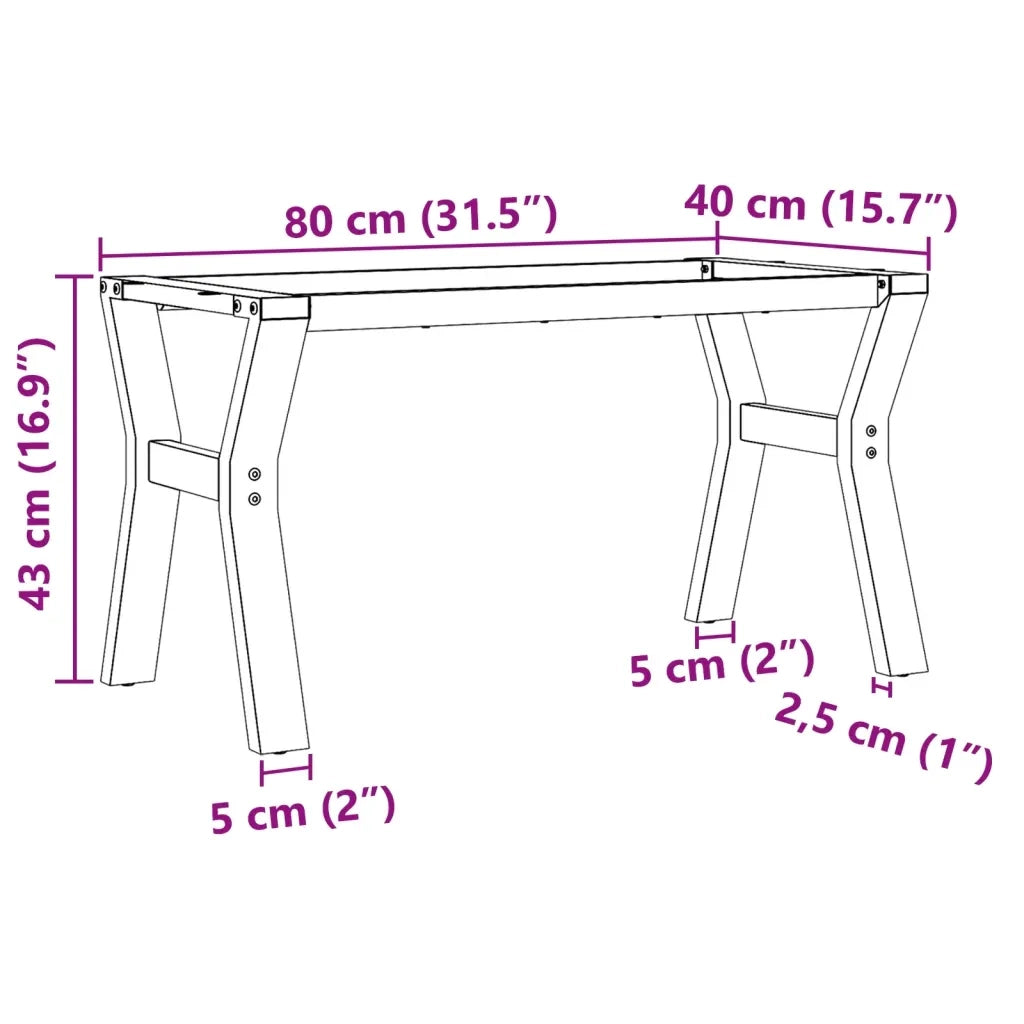 Telaio Gambe a Y per Tavolino da Salotto 80x40x43 cm in Acciaio