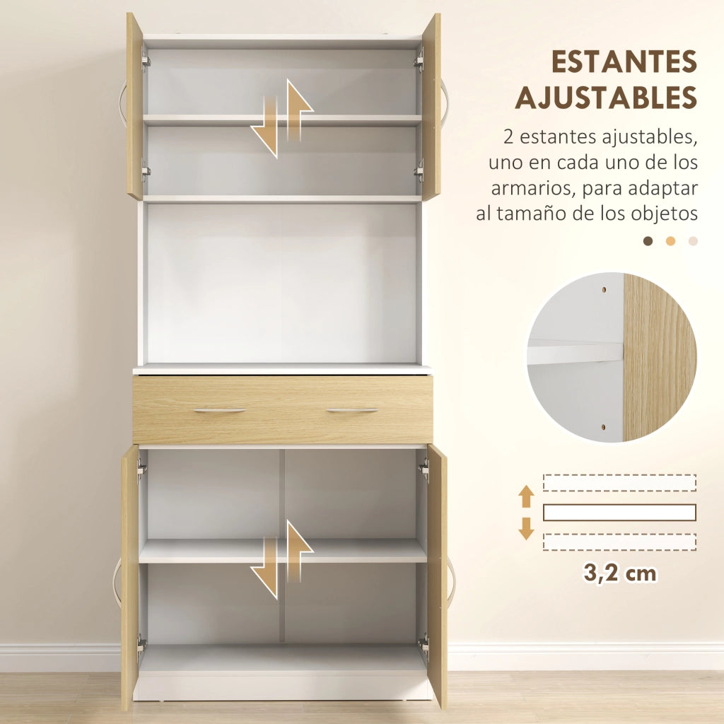 Mobile da Cucina con Ante Cassetto e Ripiani Regolabili ¨C Xylo ¨C Legno Naturale e Bianco 80x40x180cm