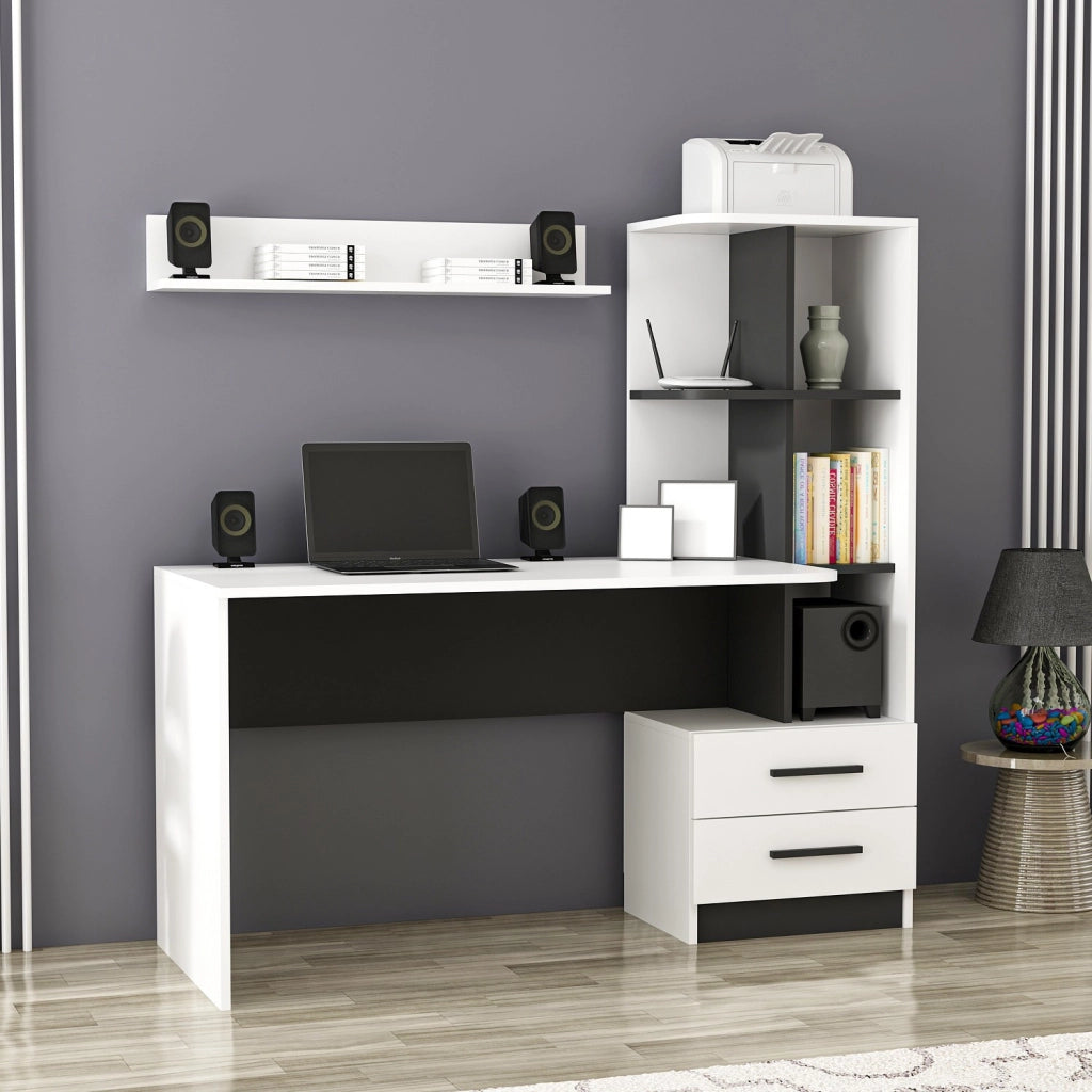 Scrivania in legno "Alaska" - 146 x 60 x 142 cm - Bianco, Nero