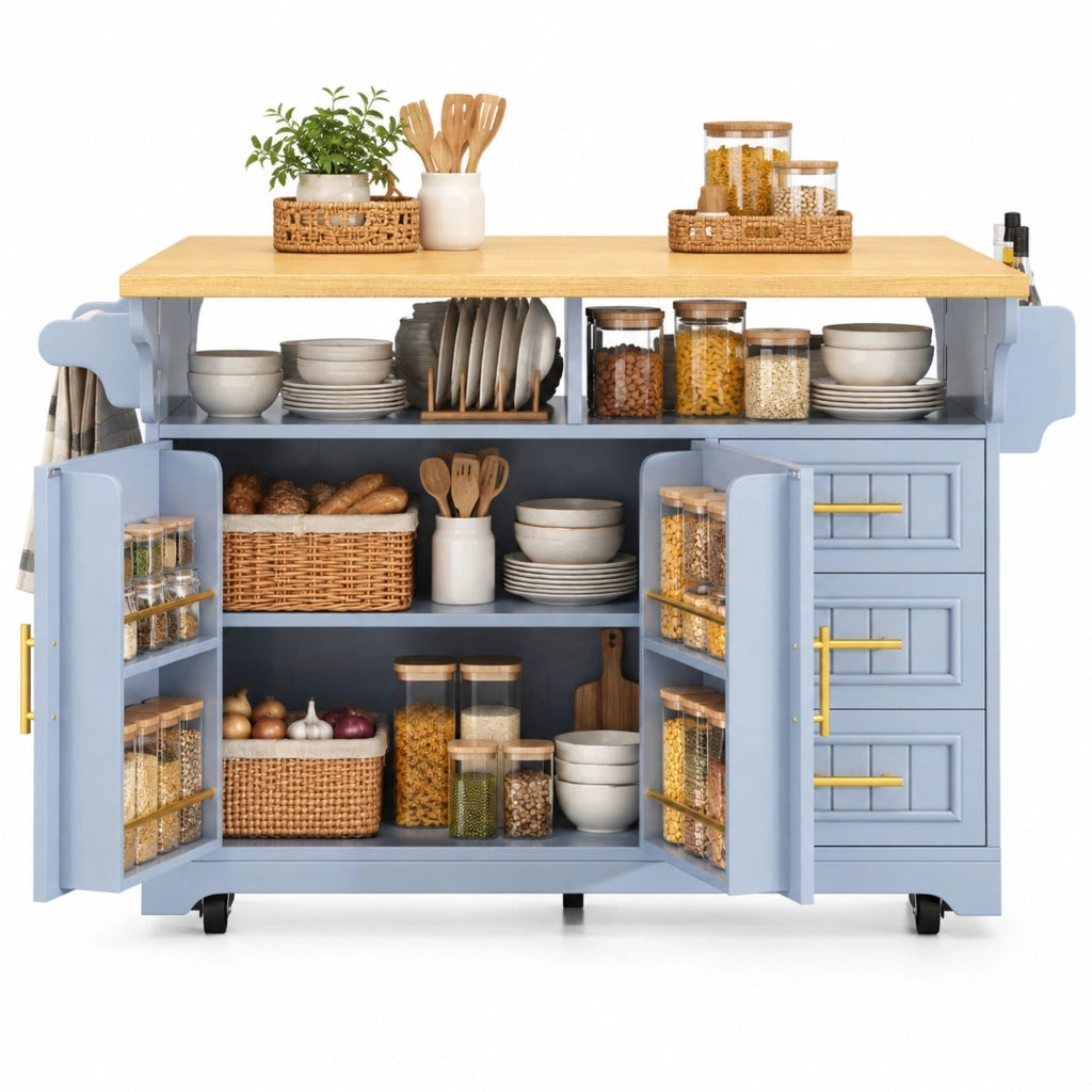 Isola da cucina 120x40(80)x95 cm con piani estensibili in MDF blu