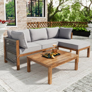 Set salotto da giardino 175x58x80 cm; intreccio a mano con cuscini sfoderabili; legno grigio