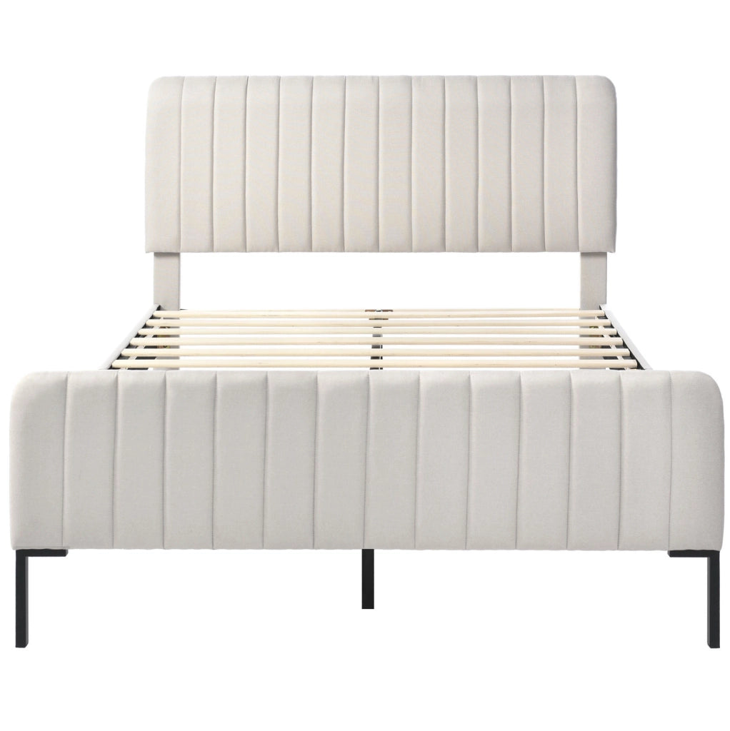 Letto imbottito 160x200 cm; testiera regolabile; lino grigio-beige (Senza materasso)