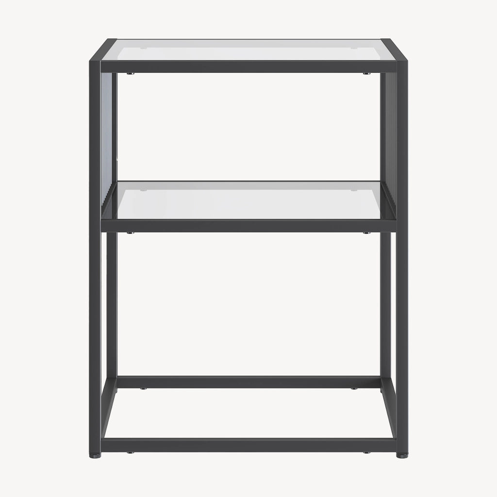 Tavolino Laterale Tronevn con Piano e Ripiano in Vetro Temperato 50 x 40 x 40 cm - Nero [en.casa]