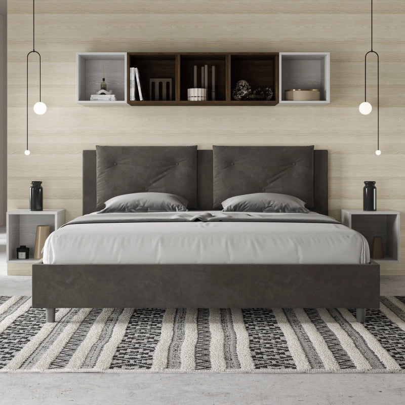 Letto imbottito Matrimoniale 170x200 cm Appia - Contenitore,Microfibra,Grigio