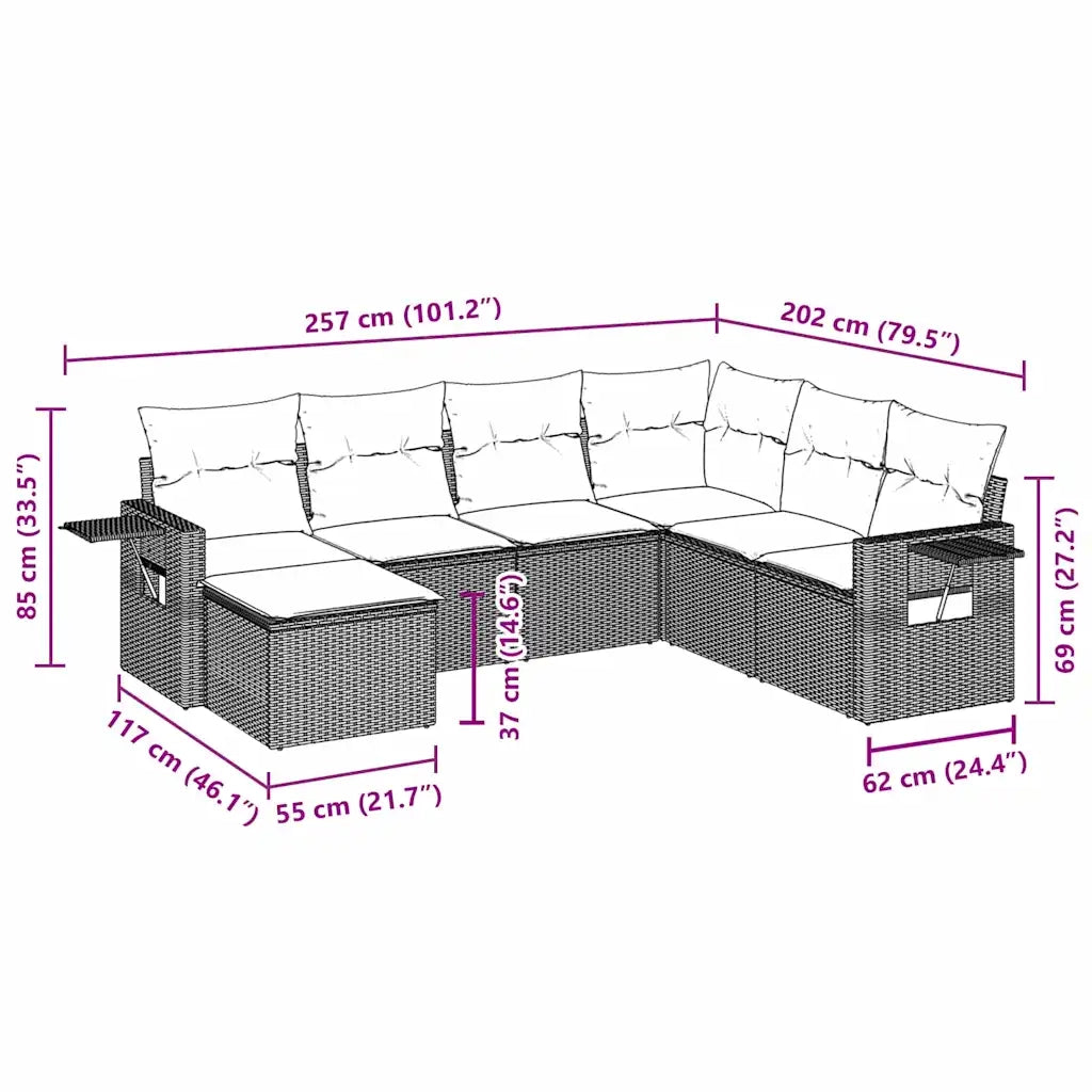 Set Divani da Giardino con Cuscini 7pz Nero Polyrattan