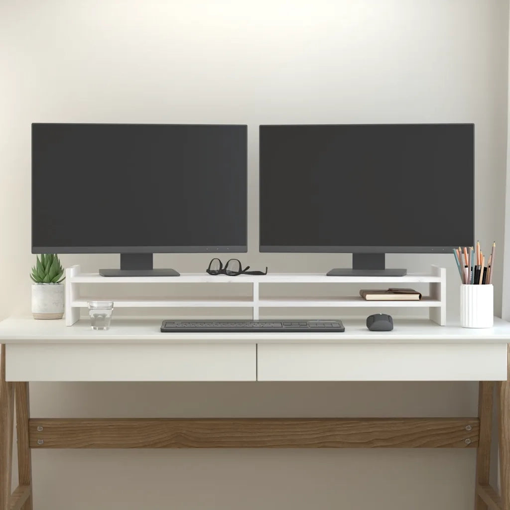 Supporto per Monitor Bianco 100x27x15 cm Legno Massello di Pino 814025