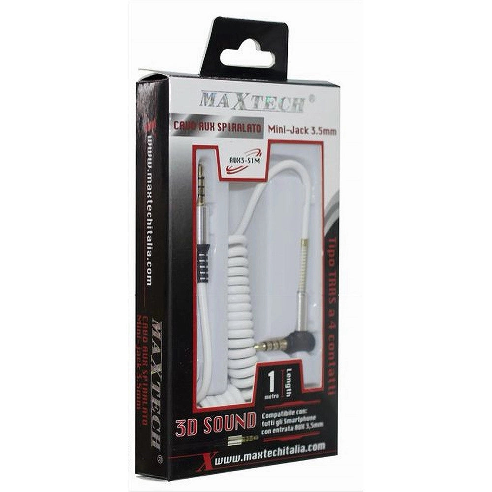 Trade Shop - Cavo Prolunga Aux A Spirale Mini Jack Da 3,5 Mm Audio Angolo Retto 1 Mt Aux3-s1m -