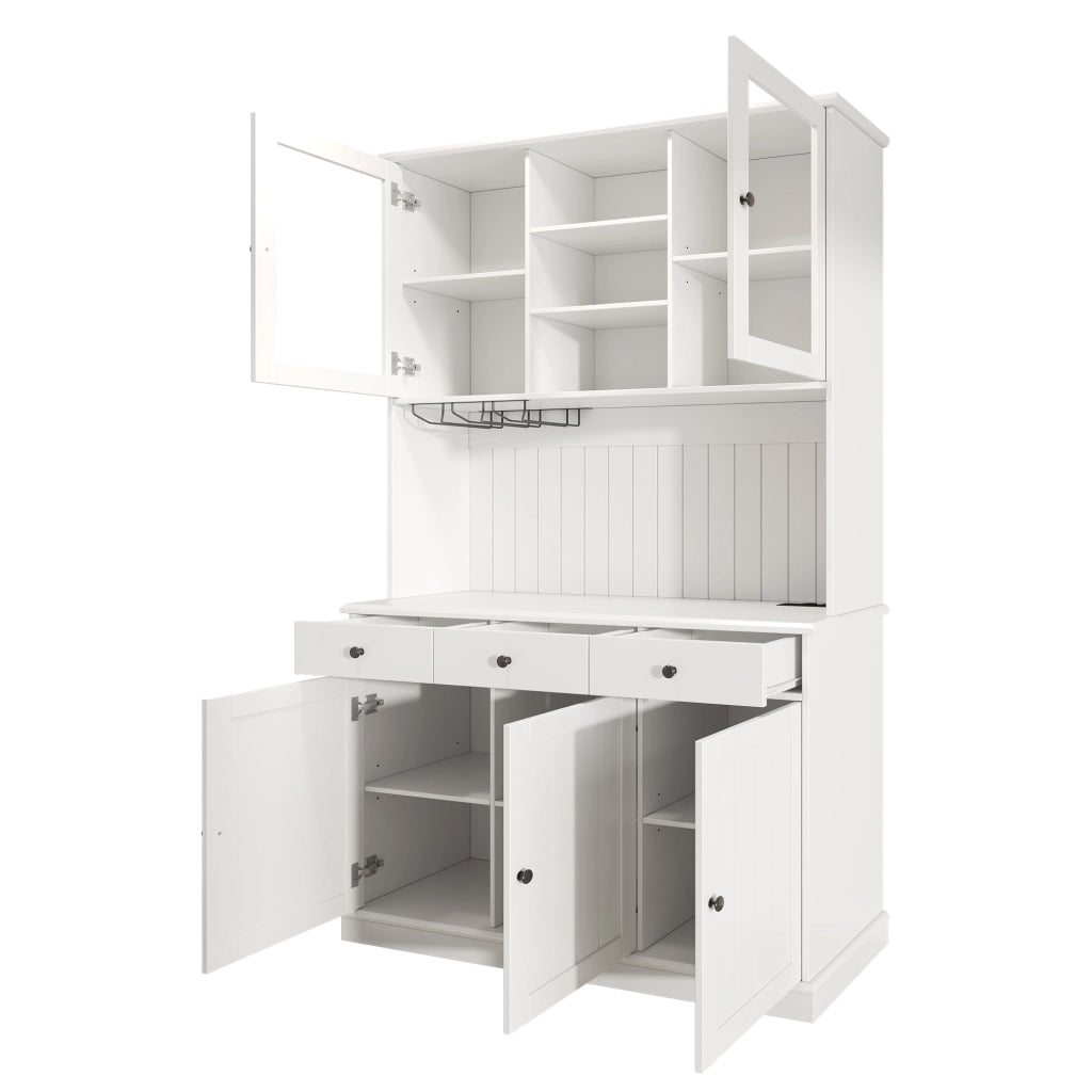 Credenza alta da soggiorno e sala da pranzo 120×40×191 cm, con ante in vetro, portabicchieri, prese e porte USB