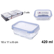 Trade Shop - Set 3pz Contenitori Per Alimenti In Vetro Con Coperchio Di Plastica 420ml 110550 -