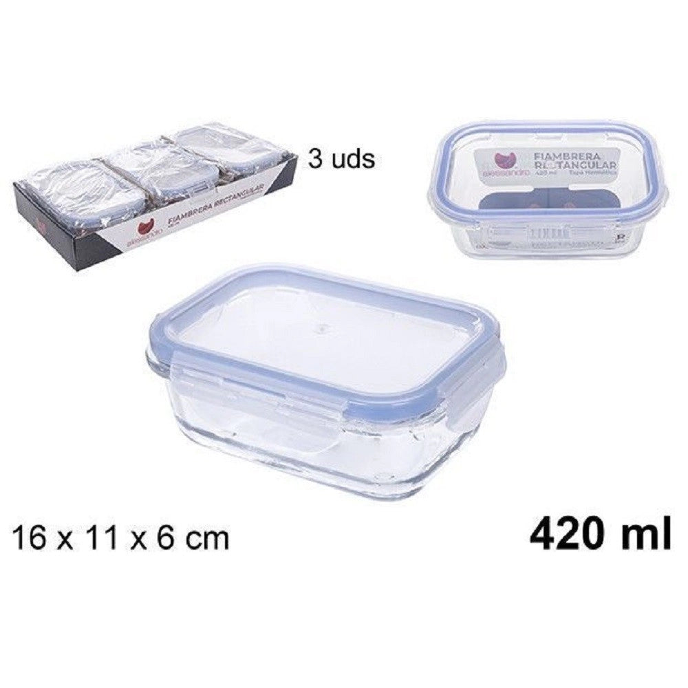 Trade Shop - Set 3pz Contenitori Per Alimenti In Vetro Con Coperchio Di Plastica 420ml 110550 -