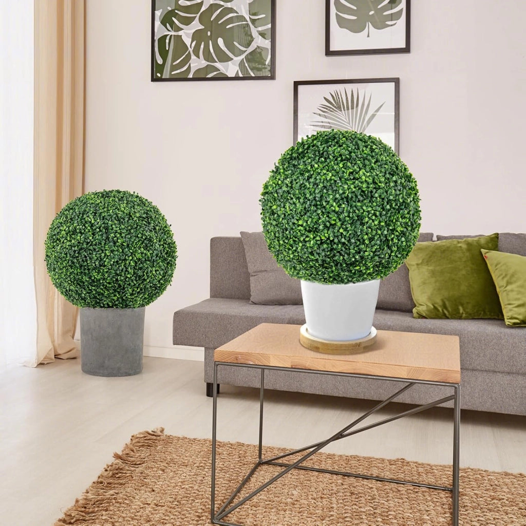 Set di 2 palline di topiaria artificiale, piante sferiche finte, 50 cm, arbusti verdi rotondi, resistenti al sole, palline decorative per giardino, cortile, matrimonio