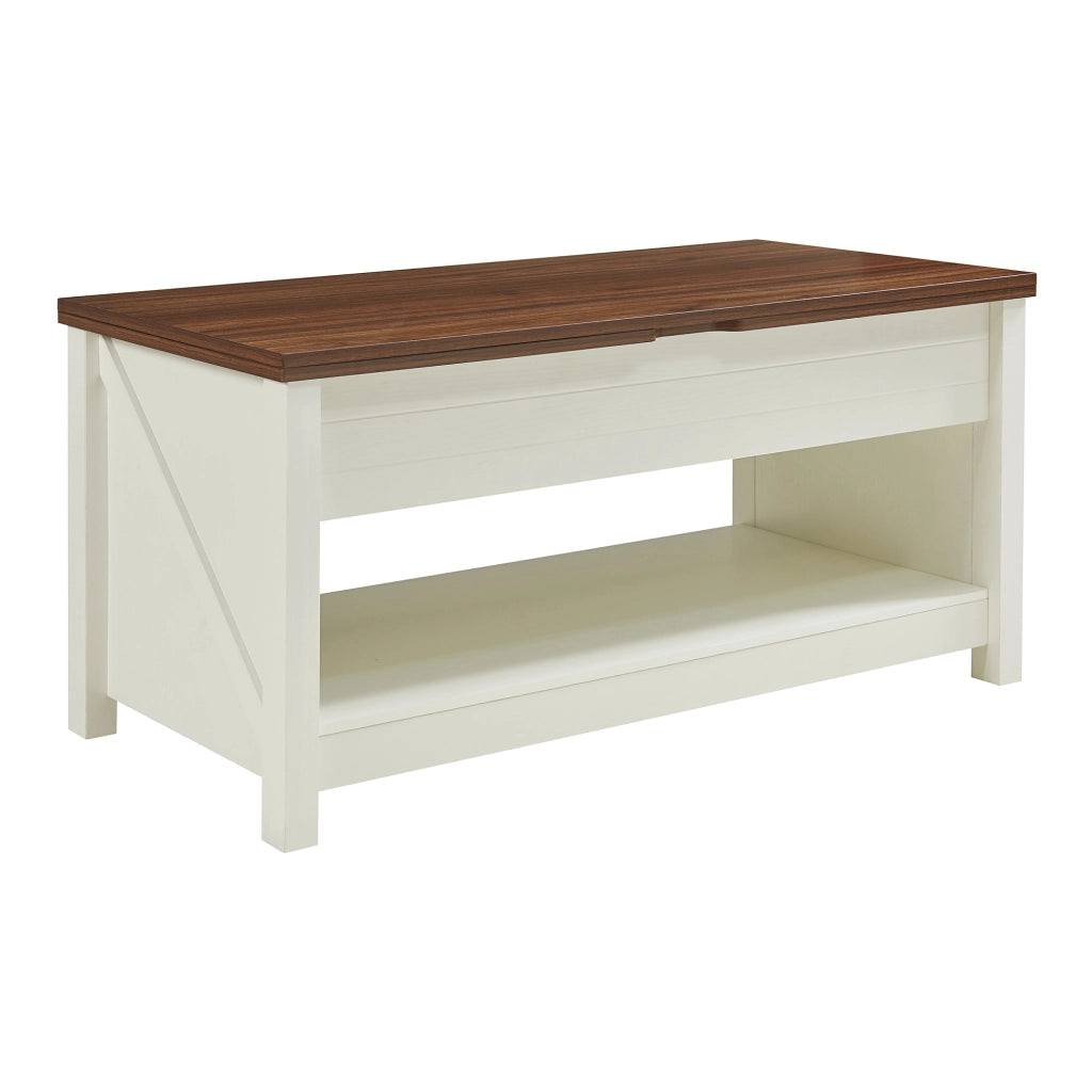 Tavolino Centrale da Salotto Kasama con Piano Sollevabile e Apribile 110 x 55 x 54 cm Effetto Noce / Bianco [en.casa]