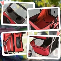 Passeggino per Cani Pieghevole in Tessuto con Cestino e Portabicchieri, 75x45x97cm - Rosso