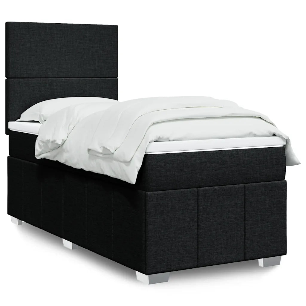 Letto singolo | Letto per adulti | Giroletto a Molle con Materasso Nero 100x200 cm in Tessuto