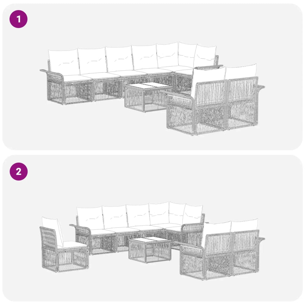 Set Divano da Giardino 9 pcs Beige polyrattan